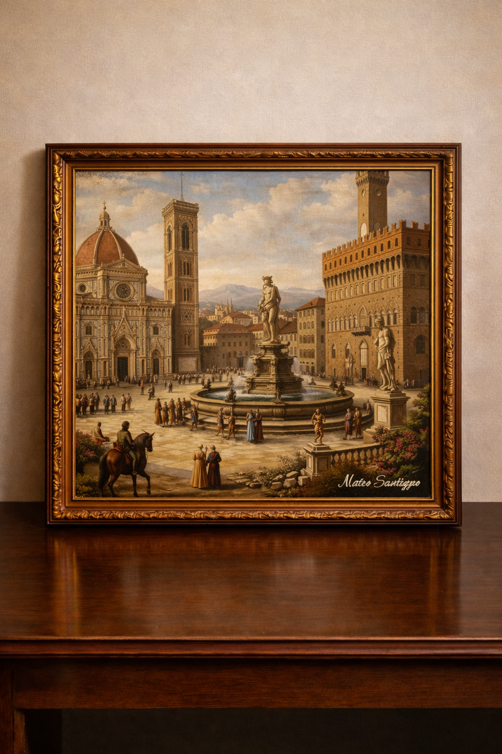 Renaissance Italian city square in sunlight