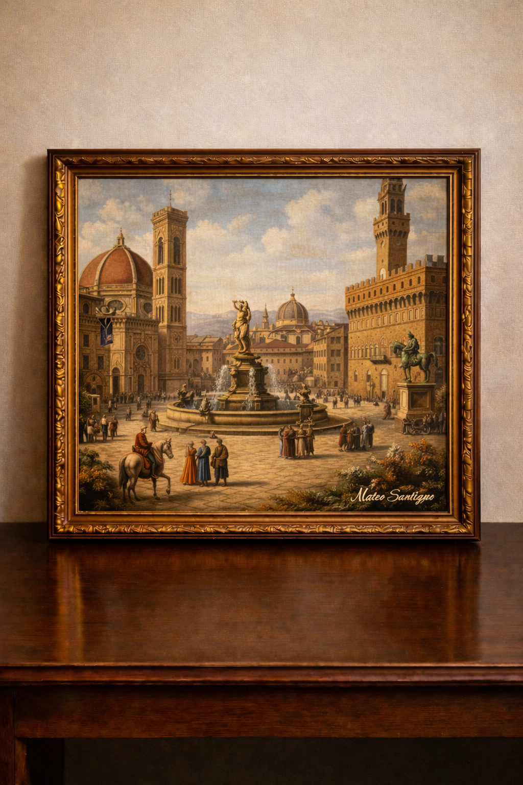 Renaissance city square in sunlight