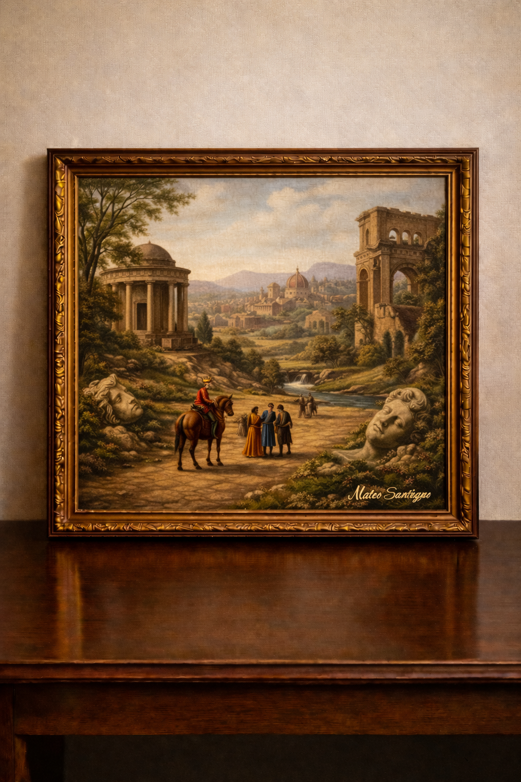 Renaissance landscape with travelers and ruins