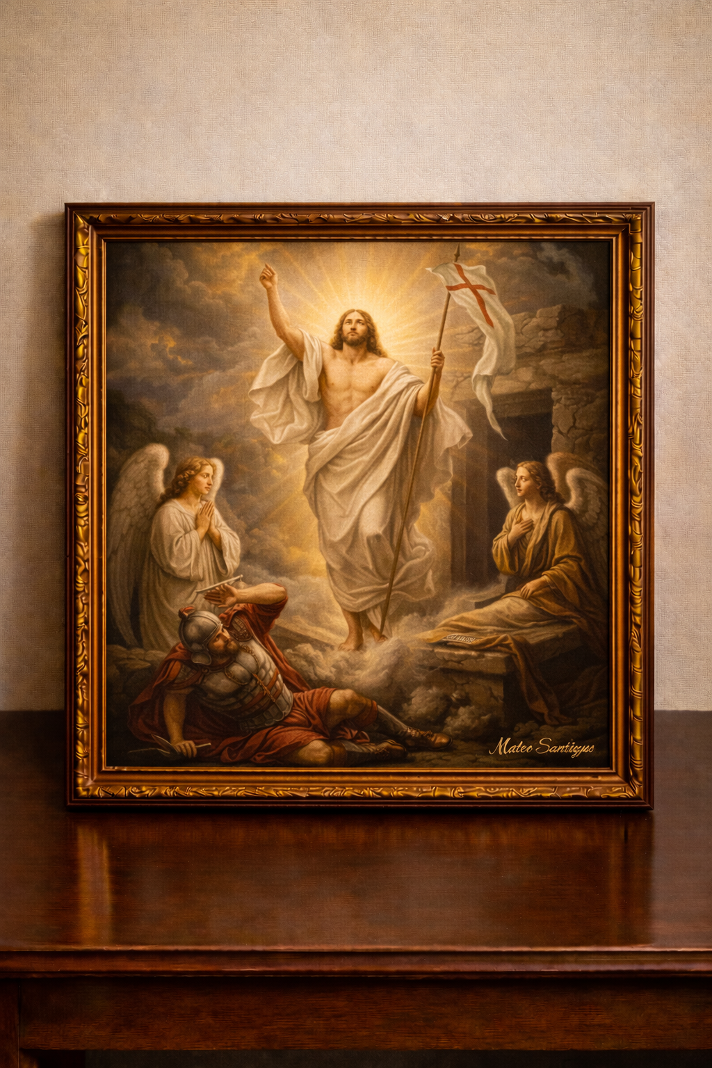 Resurrection of Jesus in golden light