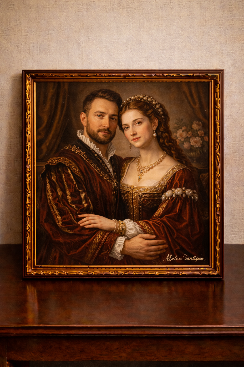 Renaissance couple in serene portrait